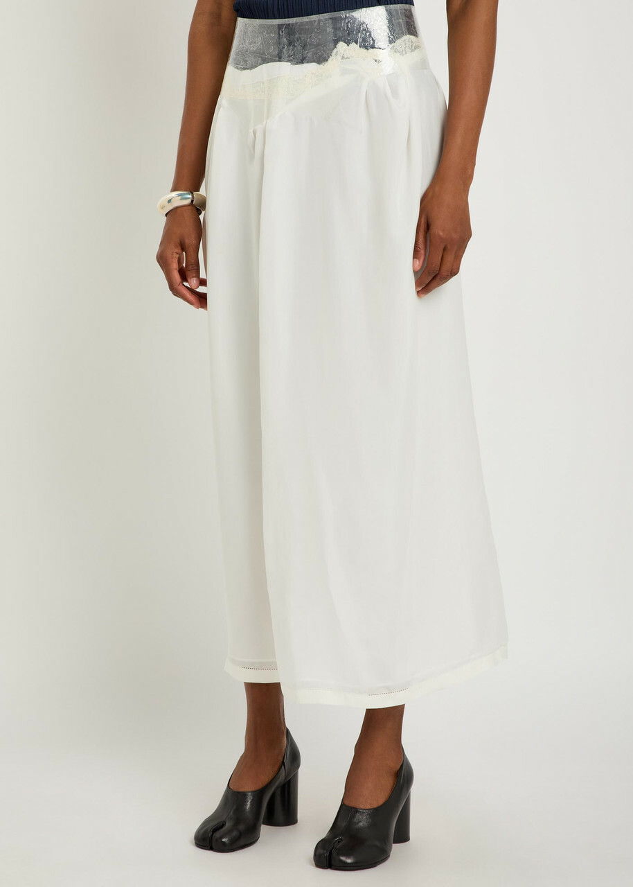 Maison Margiela Sellotape-effect Silk Midi Skirt Ivory