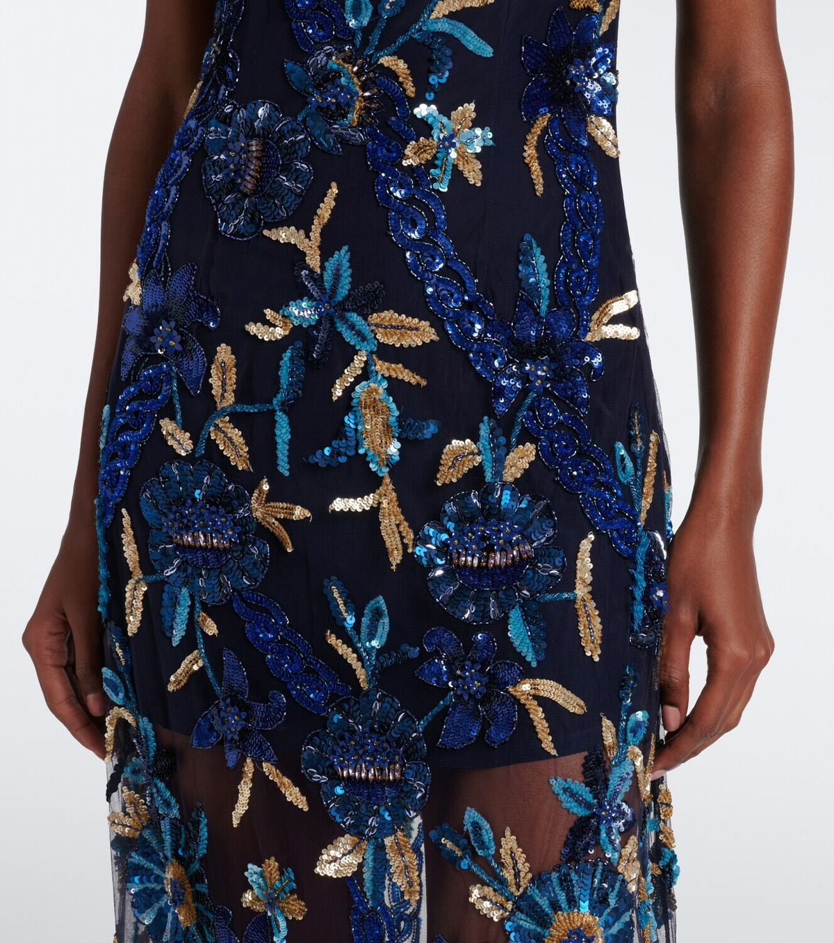 Là Fuori Embellished floral mesh gown