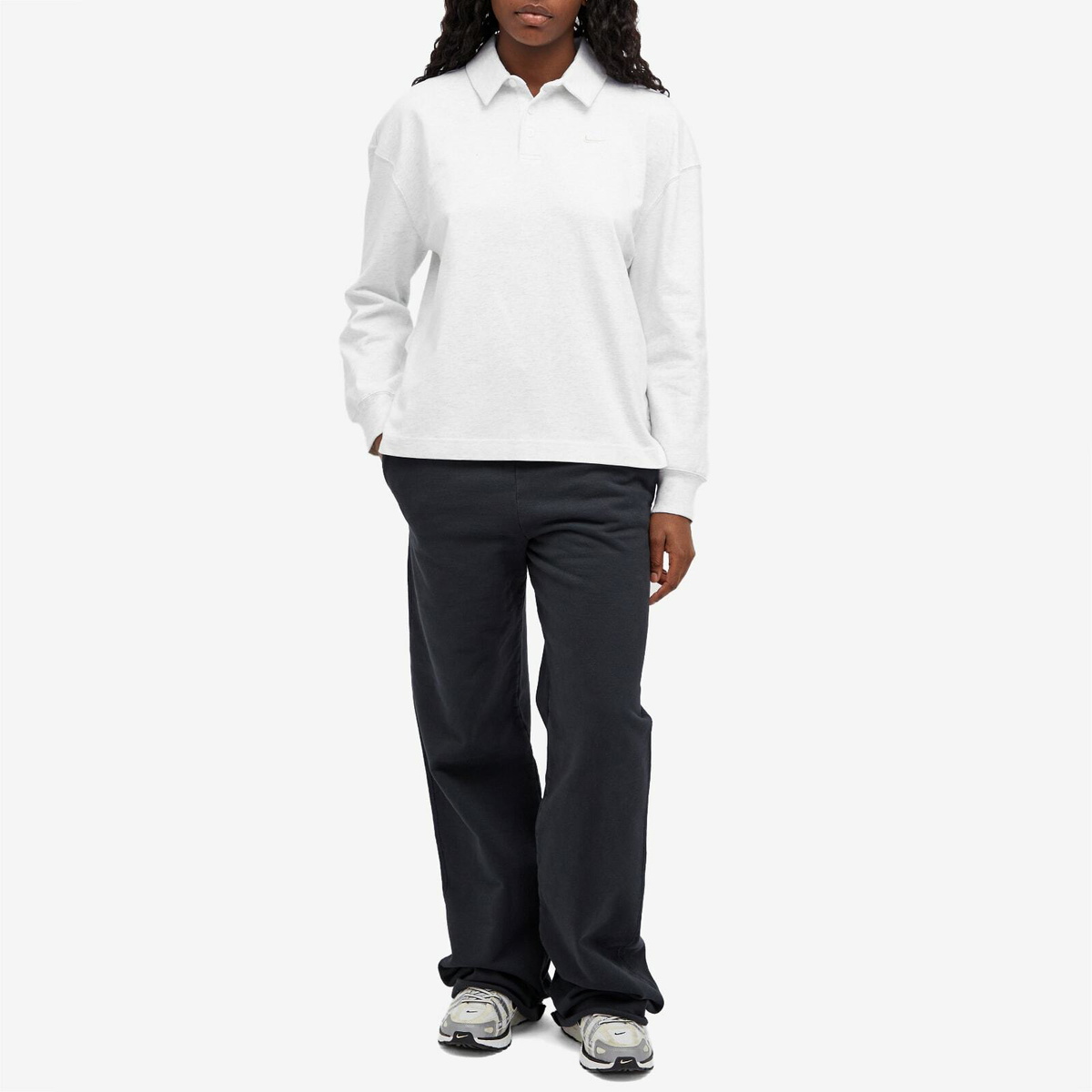 Nike Women's Essential Oversized Long-Sleeve Polo in Heather/Brown