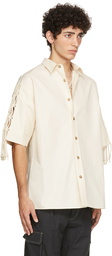 Nanushka Off-White Poplin Macramé Alain Short Sleeve Shirt