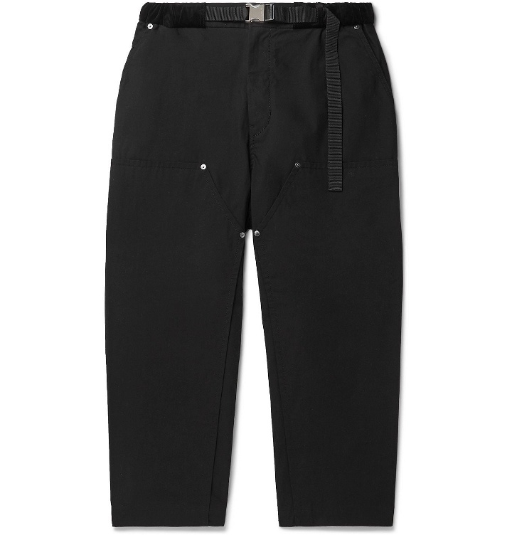 Photo: Sacai - Tapered Belted Velvet-Trimmed Cotton-Blend Trousers - Black
