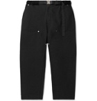 Sacai - Tapered Belted Velvet-Trimmed Cotton-Blend Trousers - Black