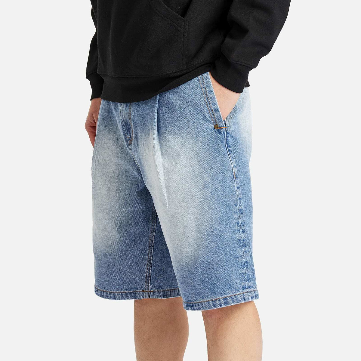Dime Men's Pleated Denim Shorts in Blue Washed