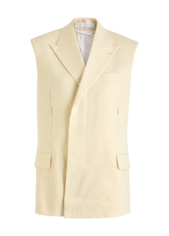 Photo: Helmut Lang Sleeveless Linen-blend Blazer Off White