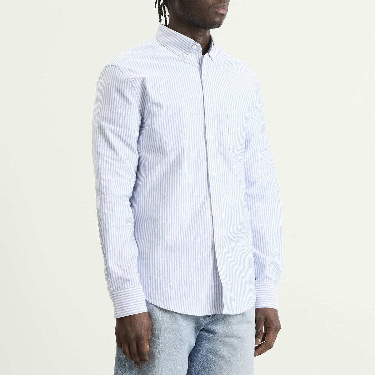 Portuguese Flannel Men's Belavista Stripe Button Down Oxford Shirt in Blue Stripe