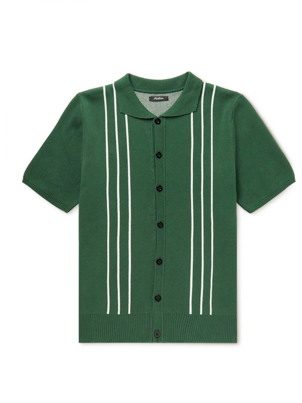 Photo: Malbon Golf - Striped Cotton-Piqué Jacquard Shirt - Green