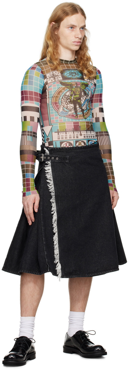 Jean Paul Gaultier Black Deconstructed Denim Skirt
