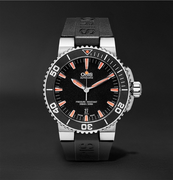 Photo: Oris - Aquis Date Divers Stainless Steel and Rubber Watch - Men - Black