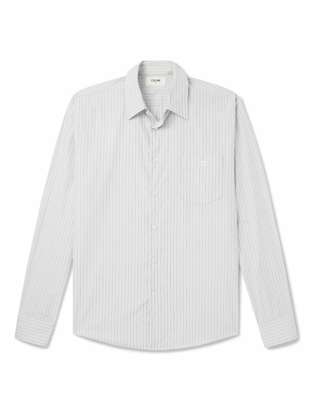 Photo: CELINE - Logo-Embroidered Striped Cotton-Poplin Shirt - Gray