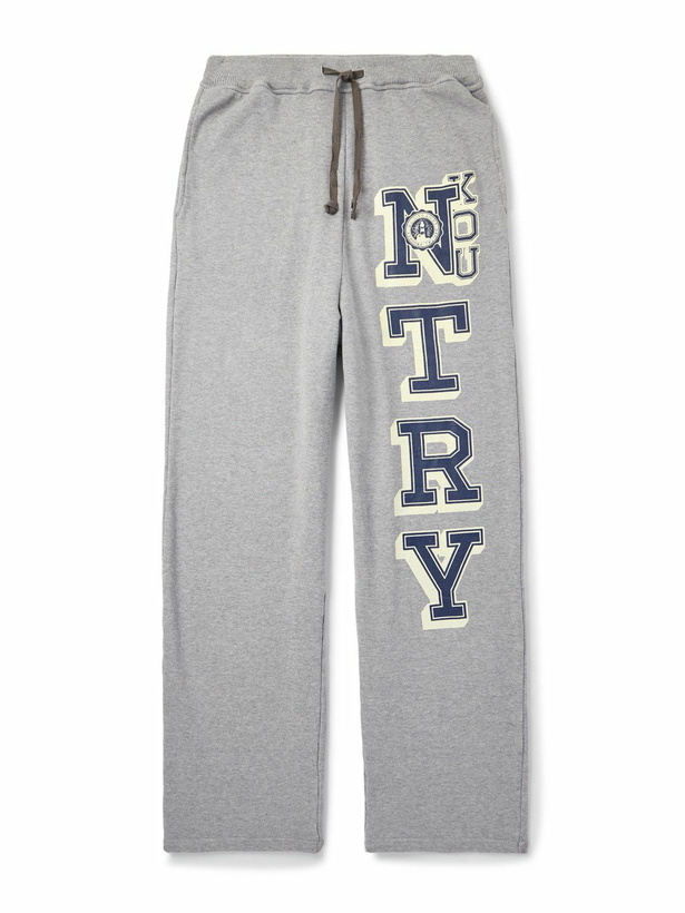 Photo: KAPITAL - N.TRY Straight-Leg Printed Cotton-Jersey Sweatpants - Gray