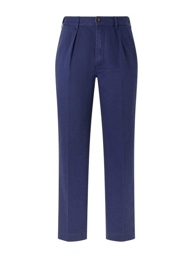 Photo: Drake's - Games Straight-Leg Herringbone Cotton Suit Trousers - Blue