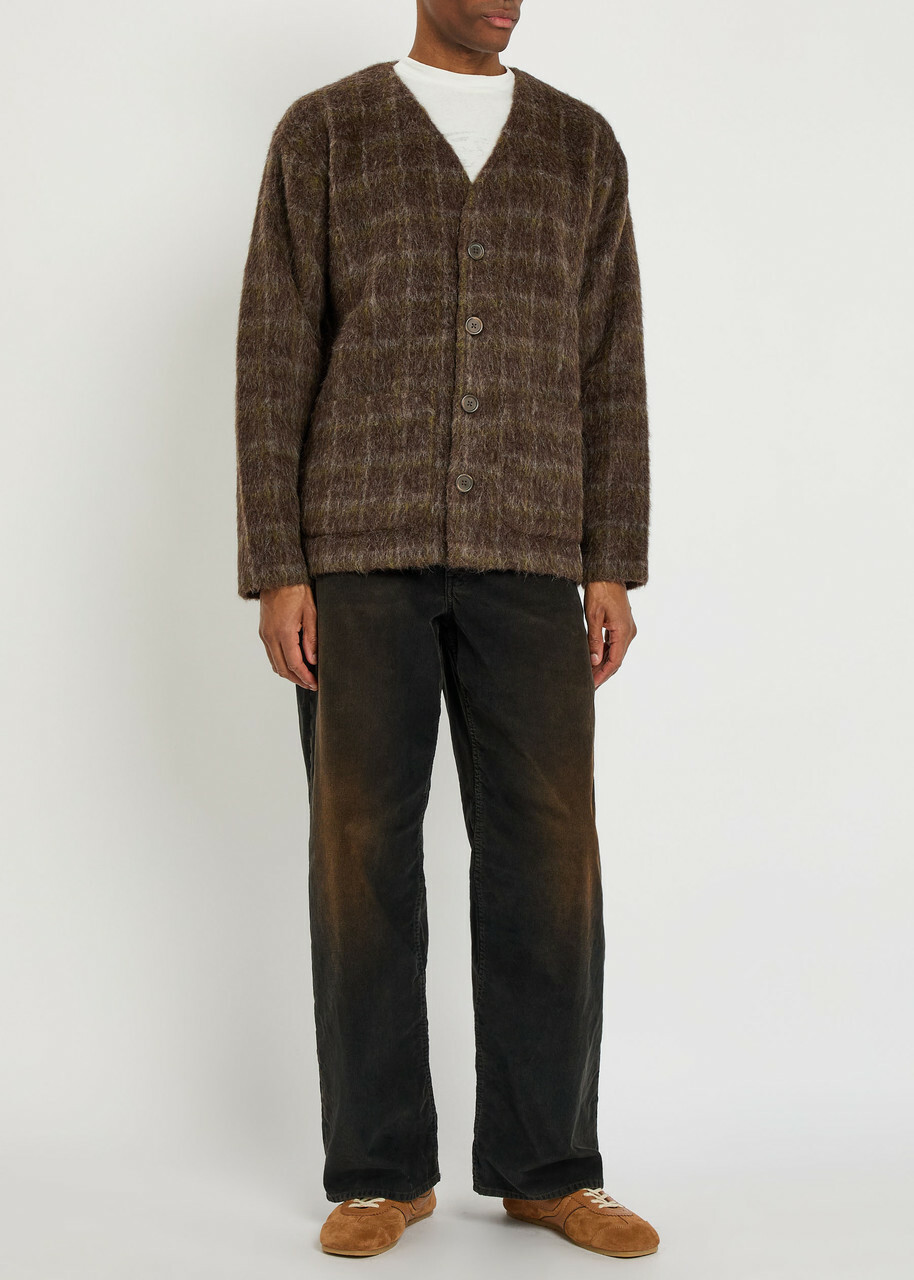 Our Legacy Checked Brushed Wool-blend Cardigan Multicoloured 1