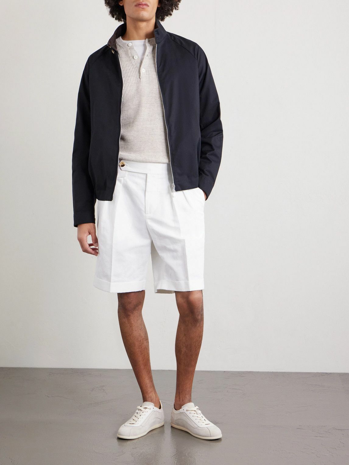 Brunello Cucinelli - Wide-Leg Pleated Cotton and Linen-Blend Bermuda Shorts - White
