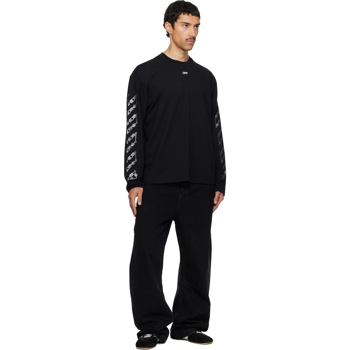Off-White Black Chain Arrow Diagonal Skate Long Sleeve T-shirt