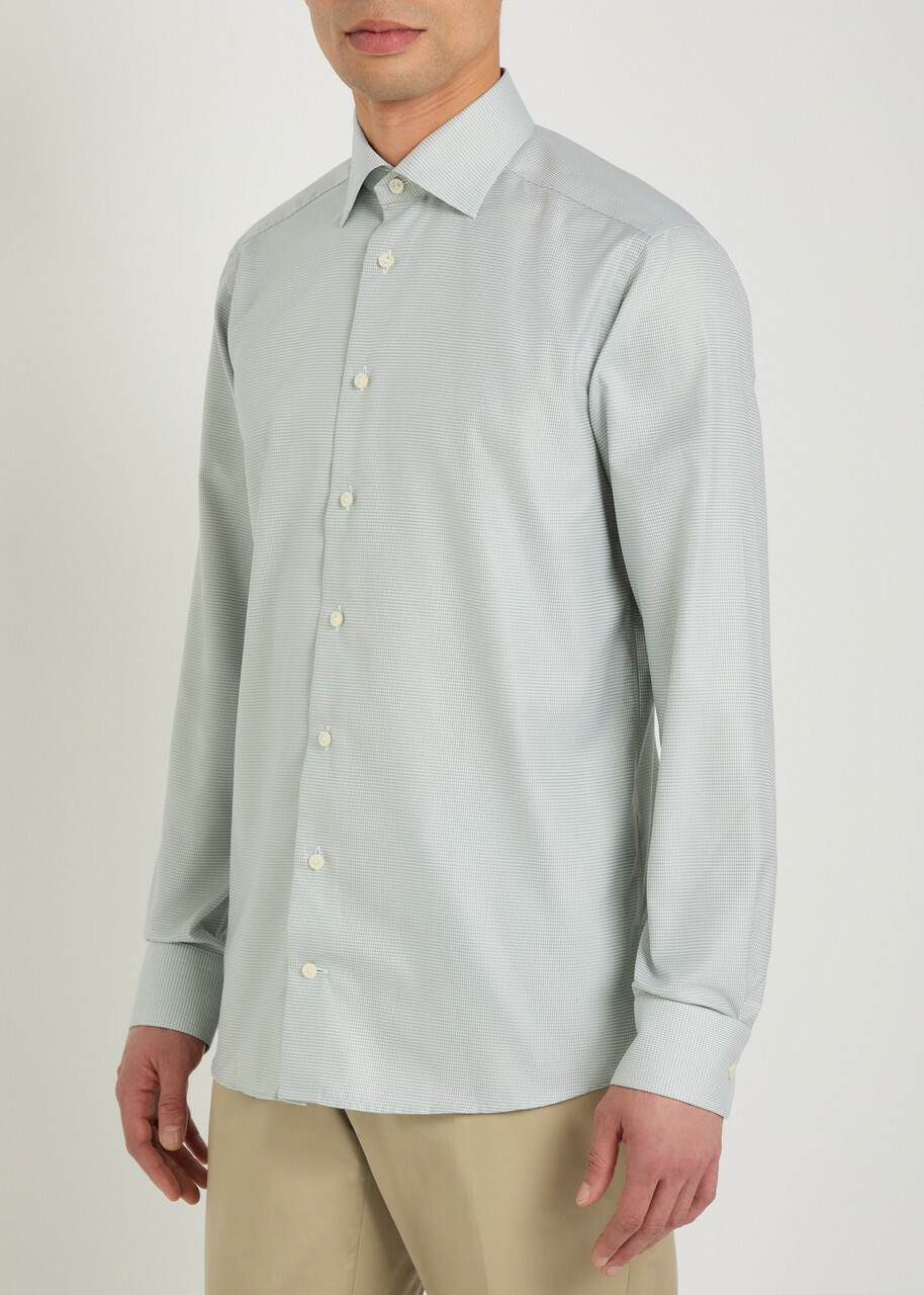 Eton Houndstooth Cotton-twill Shirt Light Green