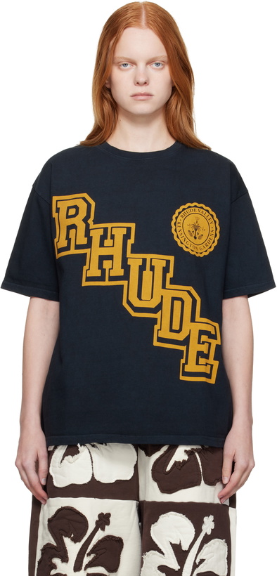 Photo: Rhude Black 'Rhude' Collegiate Crest T-shirt