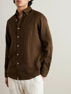 Polo Ralph Lauren - Button-Down Collar Logo-Embroidered Linen Shirt - Brown