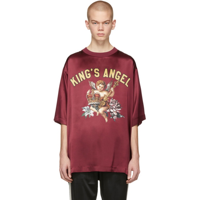 Photo: Dolce and Gabbana Burgundy Silk Kings Angel T-Shirt