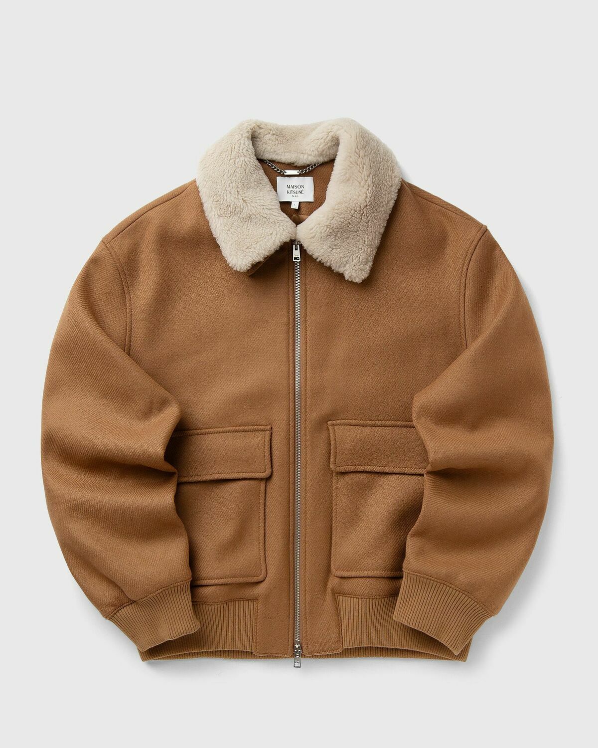 Maison Kitsune SHEARLING COLLAR JACKET Brown Mens Bomber Jacket
