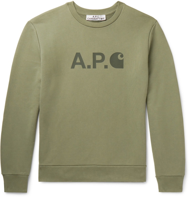 Photo: A.P.C. - Carhartt WIP Logo-Print Loopback Cotton-Jersey Sweatshirt - Green