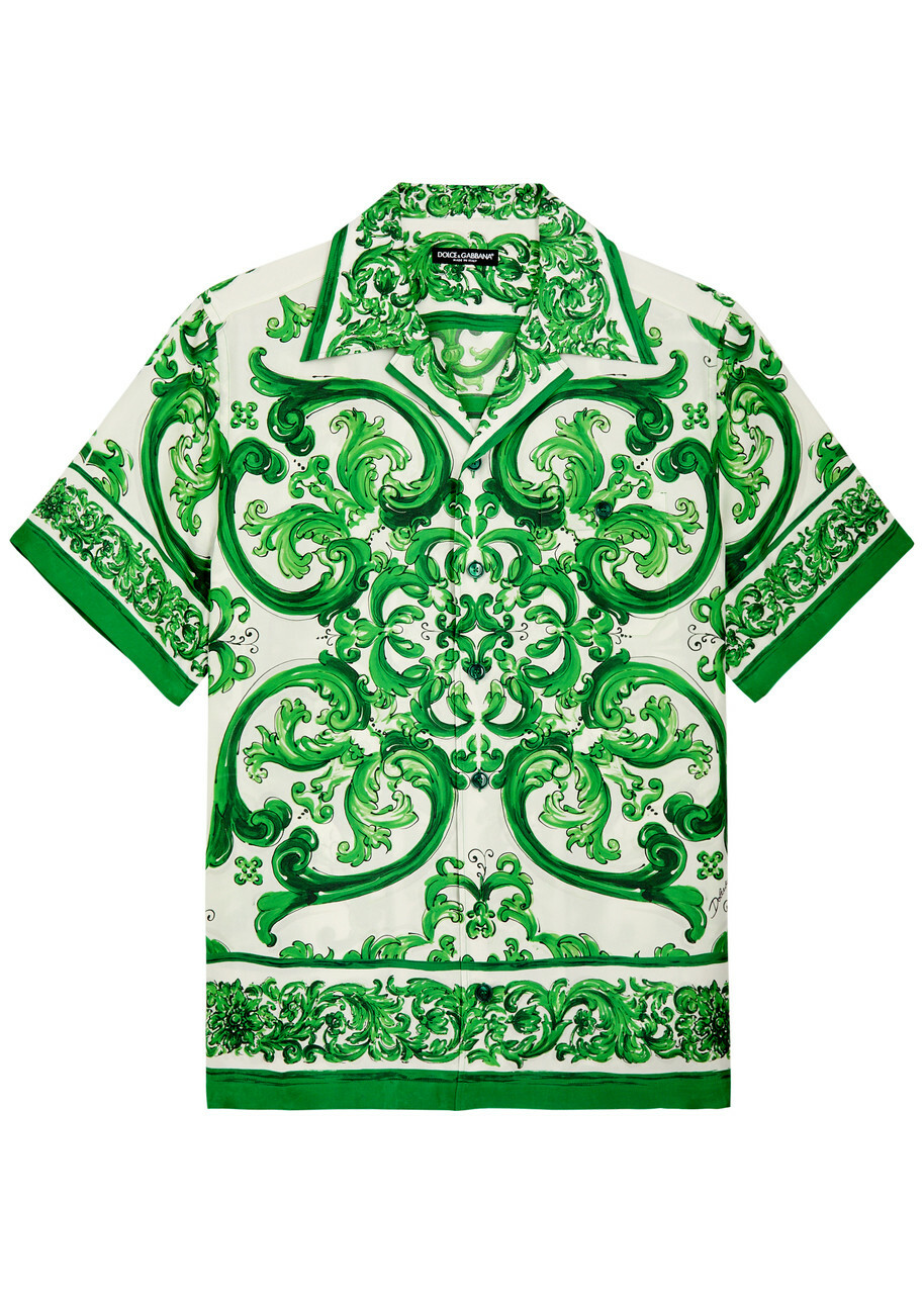 Dolce & Gabbana Majolica Printed Silk Shirt Green