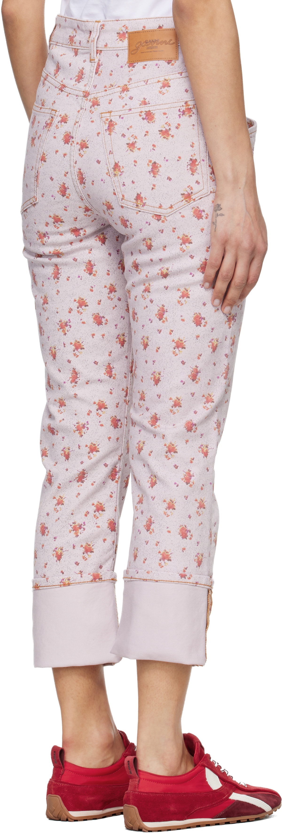 GANNI Pink Printed Capri Slim Jeans