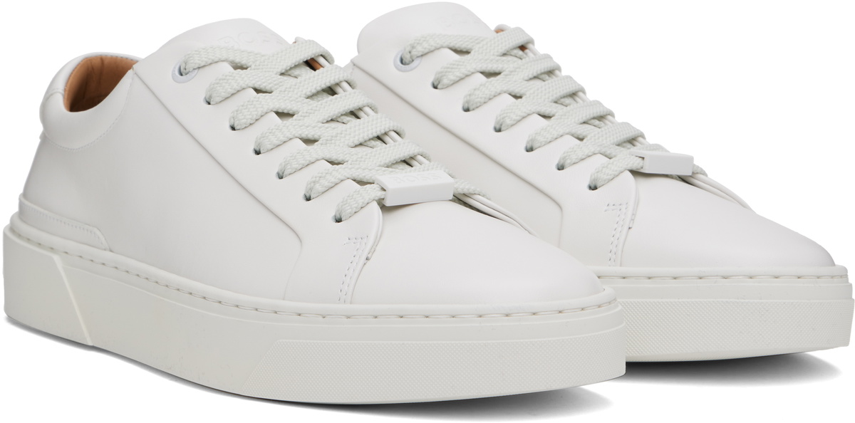 BOSS White Gary Leather Low-Top Sneakers