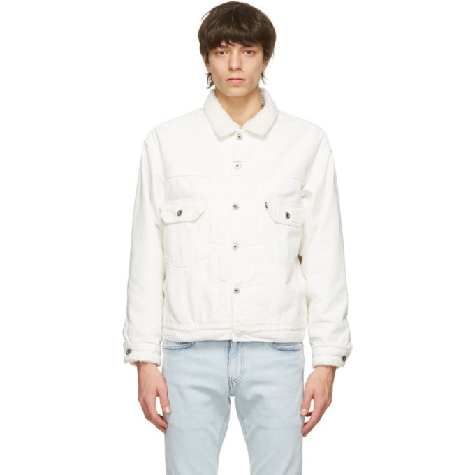 Levis Made and Crafted White Denim Sherpa Oversized Type II Jacket ...