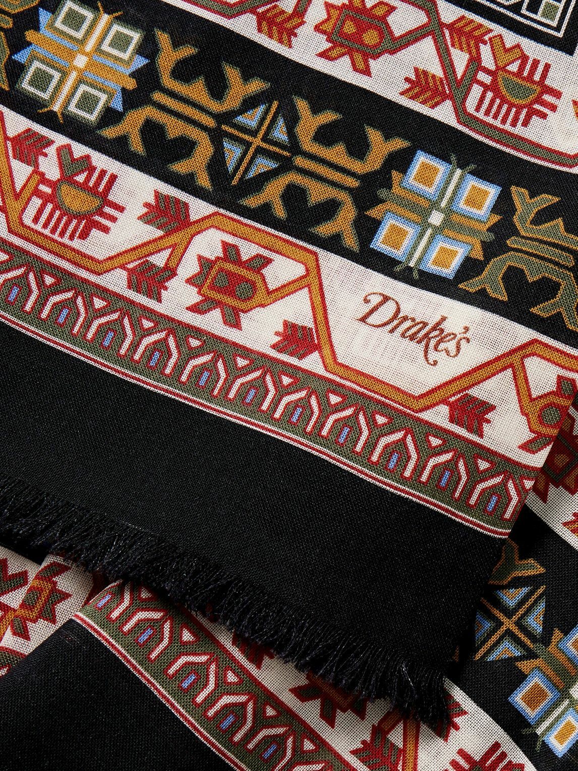 Drake's - Frayed Printed Wool and Silk-Blend Scarf