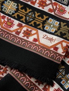 Drake's - Frayed Printed Wool and Silk-Blend Scarf