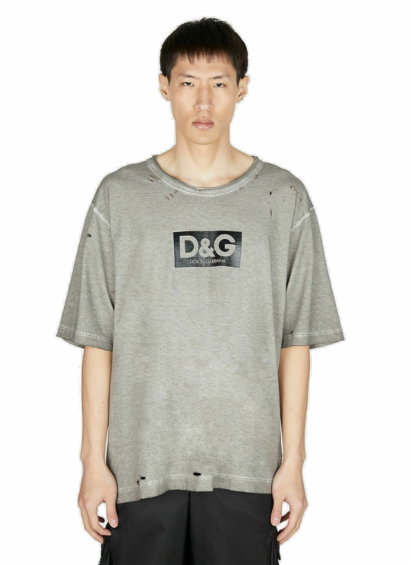 Photo: Dolce & Gabbana - Distressed Logo Print T-Shirt in Grey
