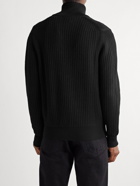 TOM FORD - Leather-Trimmed Ribbed Wool and Cashmere-Blend Zip-Up Cardigan - Black