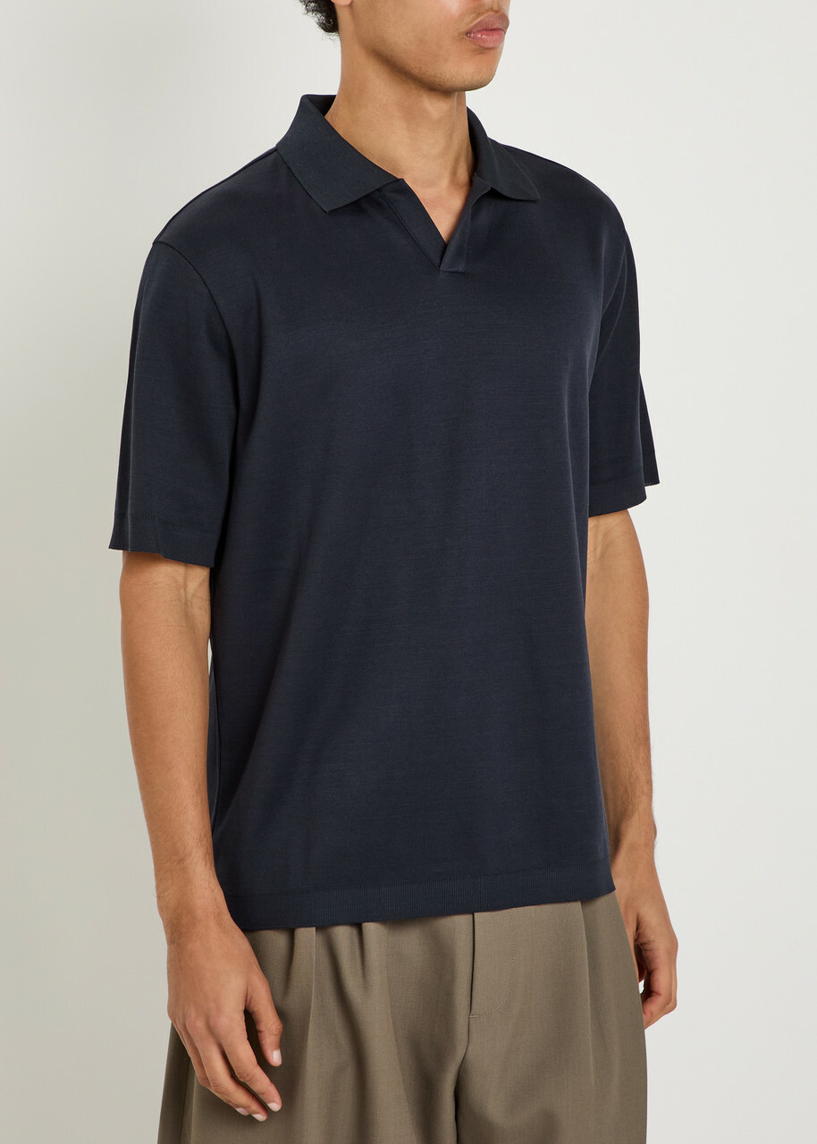 Herno Derby Knit Cotton Polo top Navy