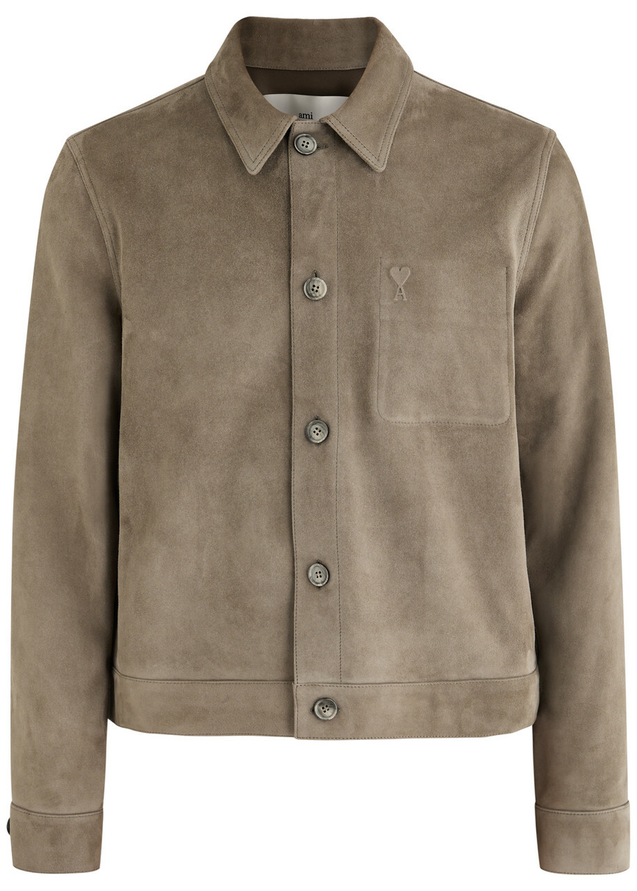 Ami Paris Logo-embossed Suede Jacket Beige