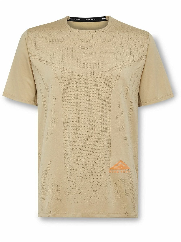Photo: Nike Running - Rise 365 Logo-Print Dri-FIT and Ripstop T-Shirt - Neutrals