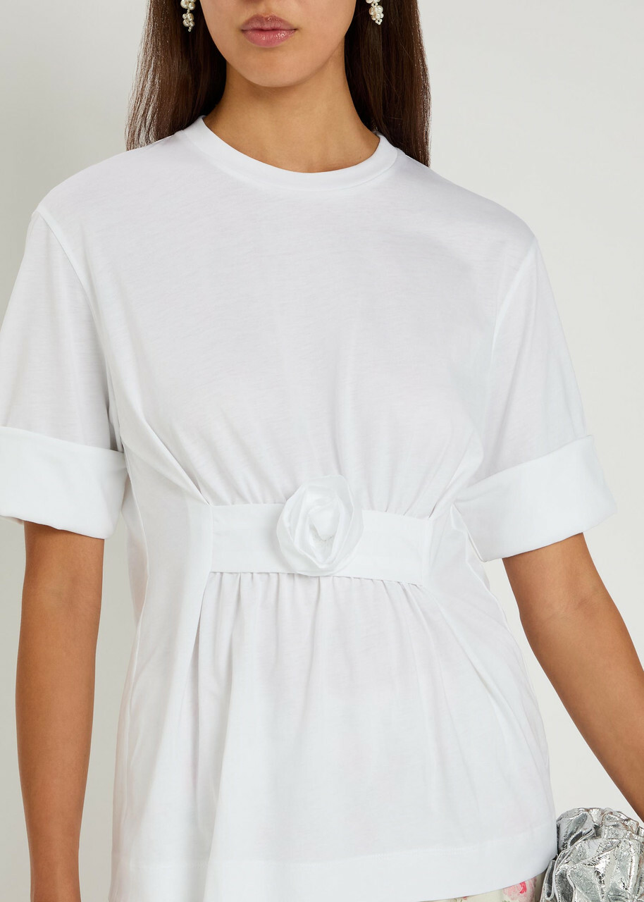 Simone Rocha Gathered Floral-appliquéd Cotton T-shirt White