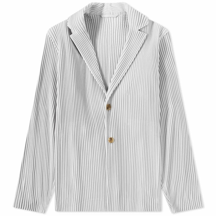 Photo: Homme Plissé Issey Miyake Men's Pleated Single Breasted Jacket in Light Grey