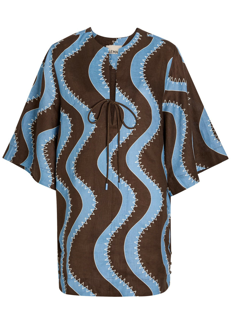 Alemais Frankie Printed Linen Mini Dress Blue