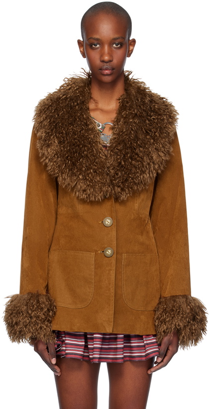 Photo: Anna Sui Tan Faux-Fur Trimmed Faux-Suede Jacket