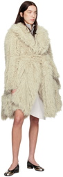 sacai Off-White Belted Faux-Fur Coat