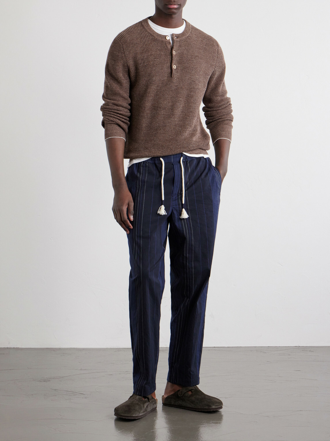 Orlebar Brown - Sonoran Velo Straight-Leg Striped Cotton Drawstring Trousers - Blue