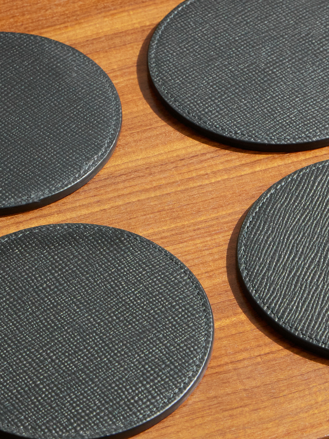 Smythson - Set of Six Panama Cross-Grain Leather Coasters