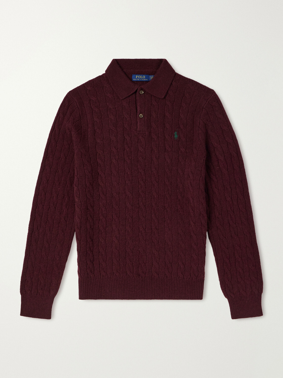 Polo Ralph Lauren - Logo-Embroidered Cable-Knit Wool and Cashmere-Blend Polo Shirt - Burgundy