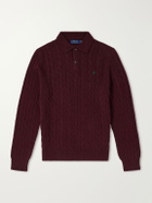 Polo Ralph Lauren - Logo-Embroidered Cable-Knit Wool and Cashmere-Blend Polo Shirt - Burgundy