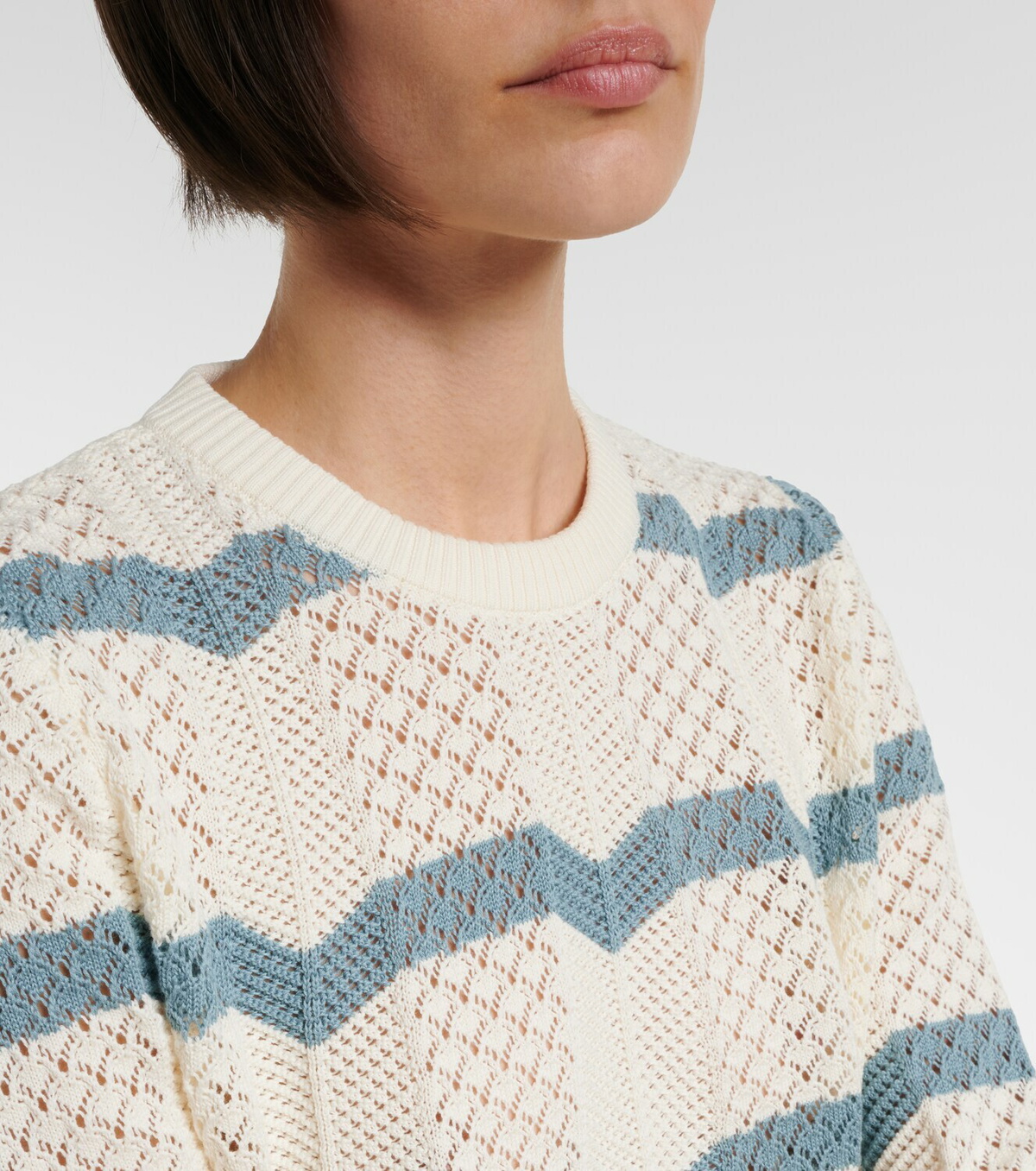 La DoubleJ Chevron crochet cropped cotton sweater