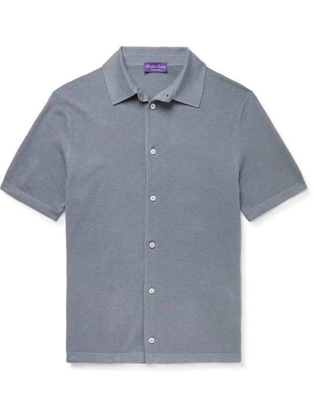 Photo: Ralph Lauren Purple label - Silk and Cotton-Blend Piqué Shirt - Blue