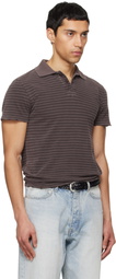 TONYWACK Brown Garment Dyed Stripe Pique Polo