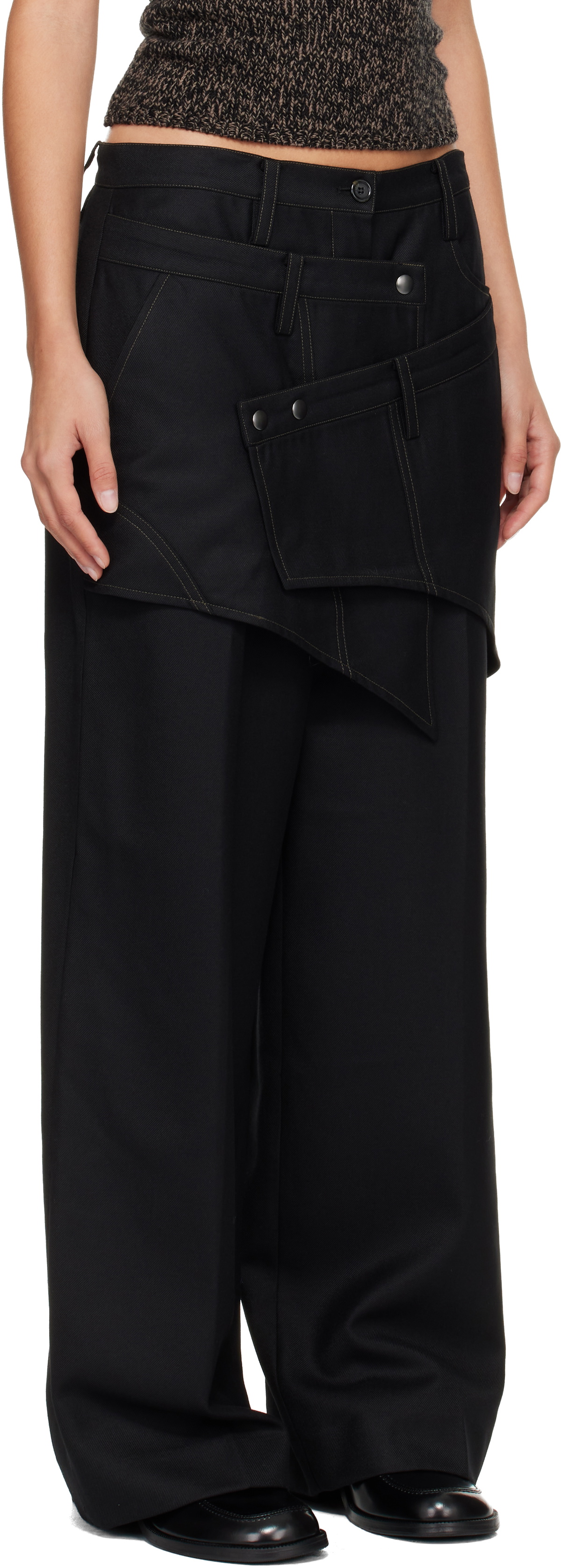 Andersson Bell Black Crossover Wrap Tailored Trousers