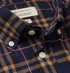 MAN 1924 - Slim-Fit Button-Down Collar Checked Herringbone Cotton-Blend Shirt - Blue