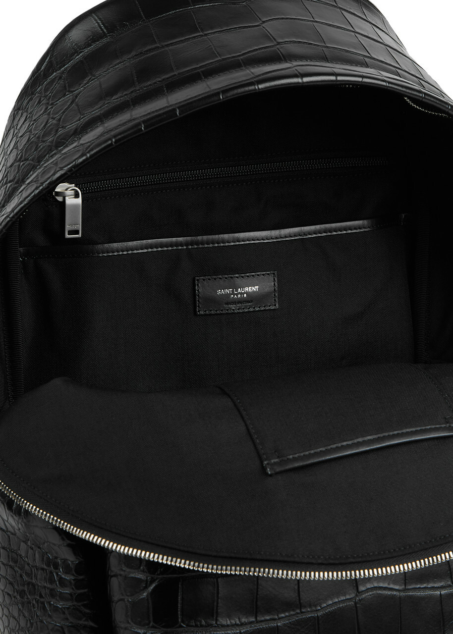Saint Laurent City Crocodile-effect Leather Backpack - Black - One